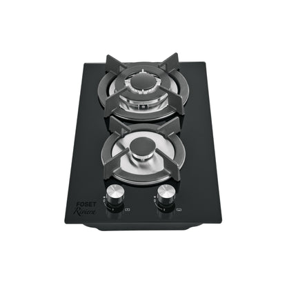Parrilla gas empotrable 30cm. 2 quem. vidrio negro. Riviera