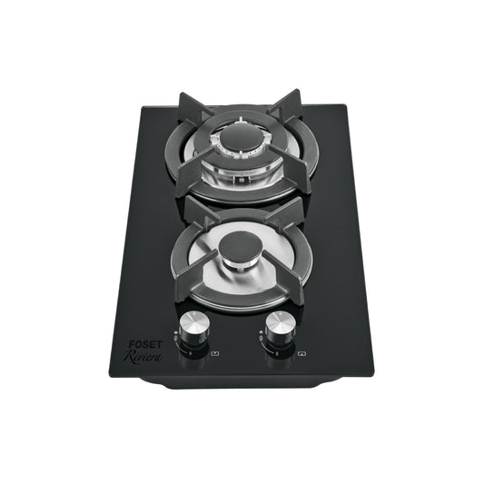 Parrilla gas empotrable 30cm. 2 quem. vidrio negro. Riviera