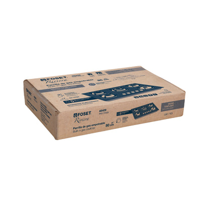Parrilla gas empotrable 75cm. 5 quem. vidrio negro. Riviera