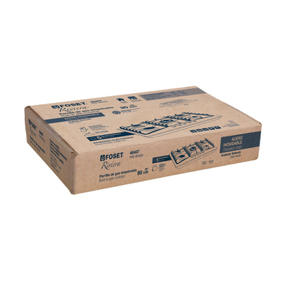 Parrilla gas empotrable 90cm. 5 quem. acero inox. Riviera