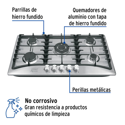Parrilla gas empotrable 90cm. 5 quem. acero inox. Riviera