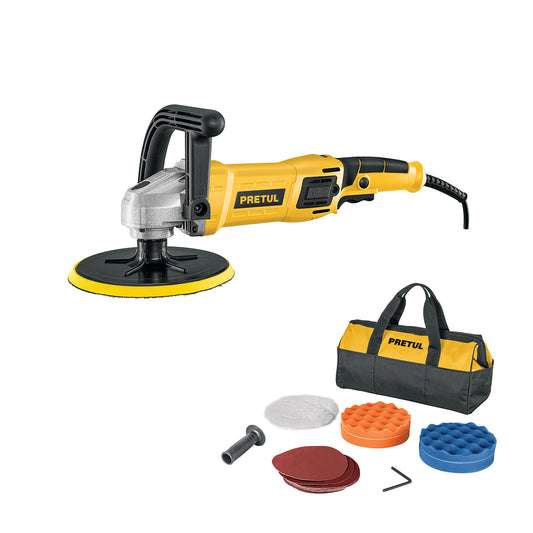 Pulidora velocidad variable 7" 1200W. c/accesorios. PRETUL