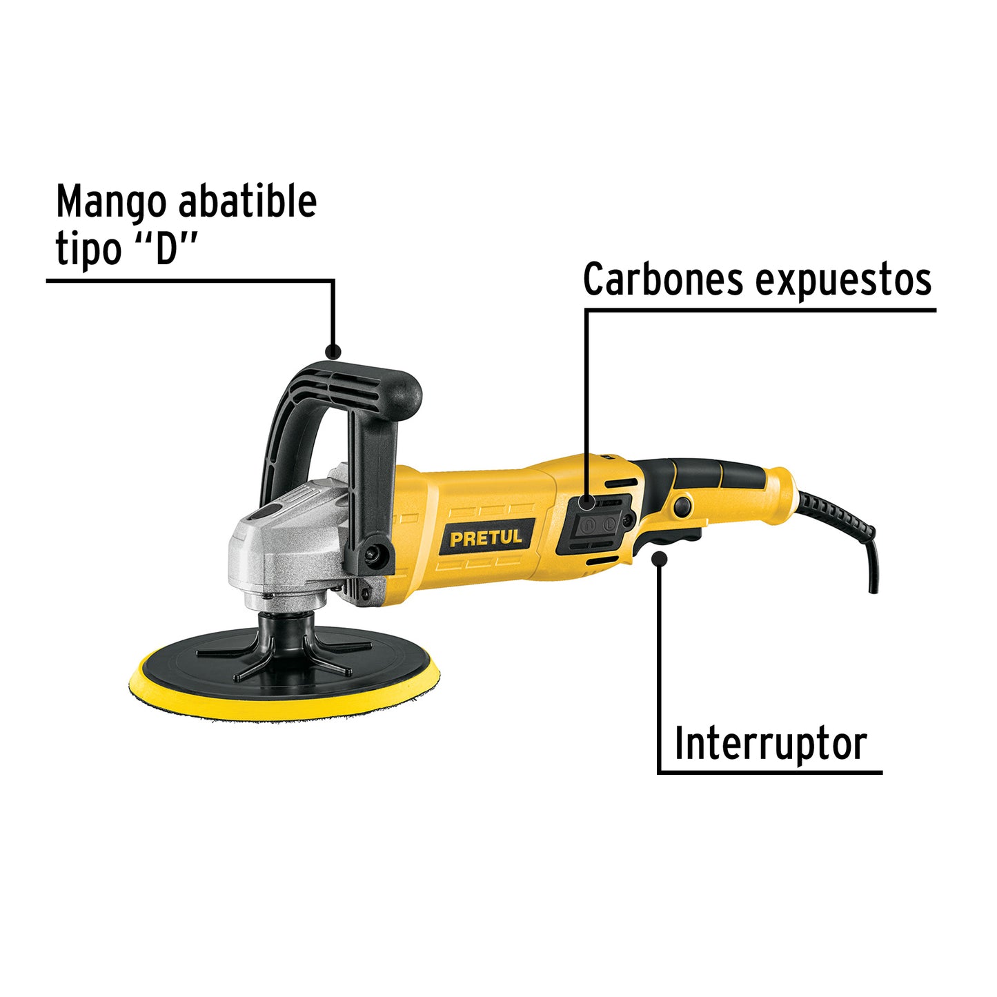 Pulidora velocidad variable 7" 1200W. c/accesorios. PRETUL