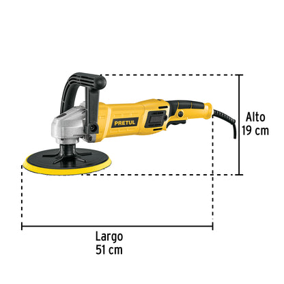 Pulidora velocidad variable 7" 1200W. c/accesorios. PRETUL