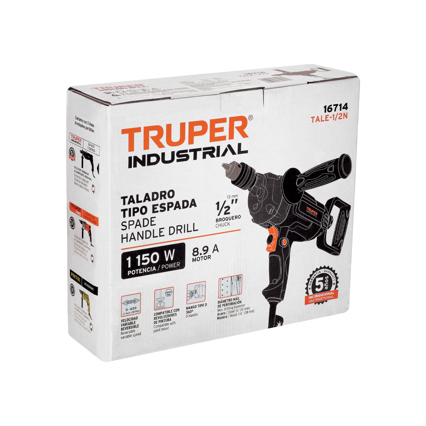 Taladro tipo espada 1/2". 1150W. TRUPER INDUSTRIAL