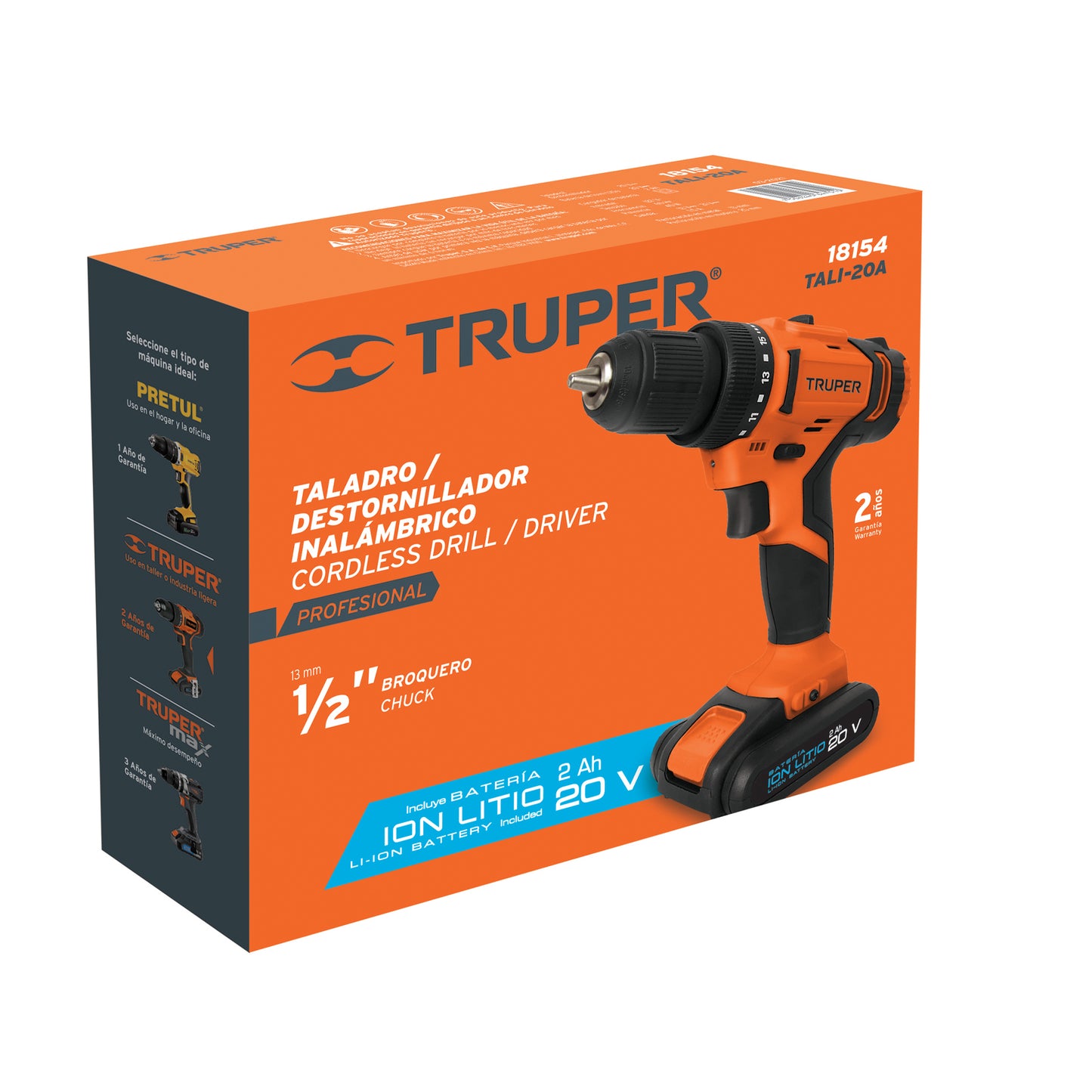Taladro 1/2". 20V. 1 batería 2Ah. TRUPER