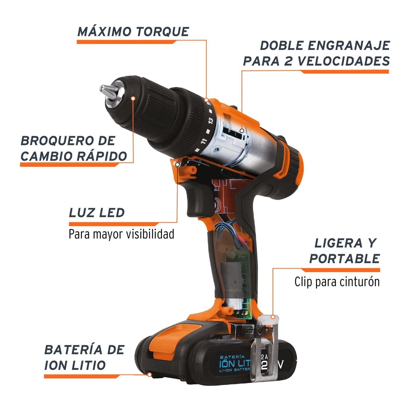 Taladro 1/2". 20V. 1 batería 2Ah. TRUPER