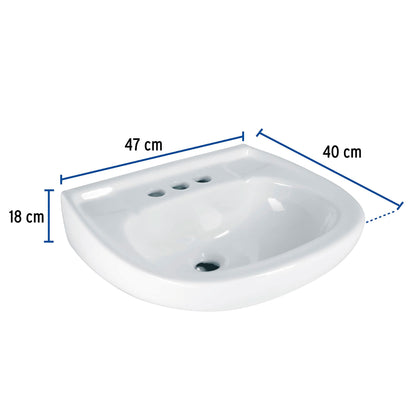 Lavabo cerámico con rebosadero. blanco. FOSET