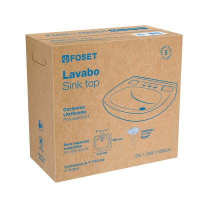 Lavabo cerámico con rebosadero. blanco. FOSET