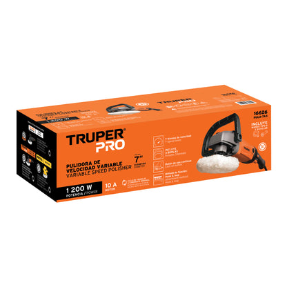 Pulidora velocidad variable 7". 1200W. TRUPER PRO