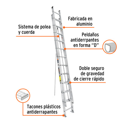 Escalera de extensión. tipo III. 24 peldaños. Truper