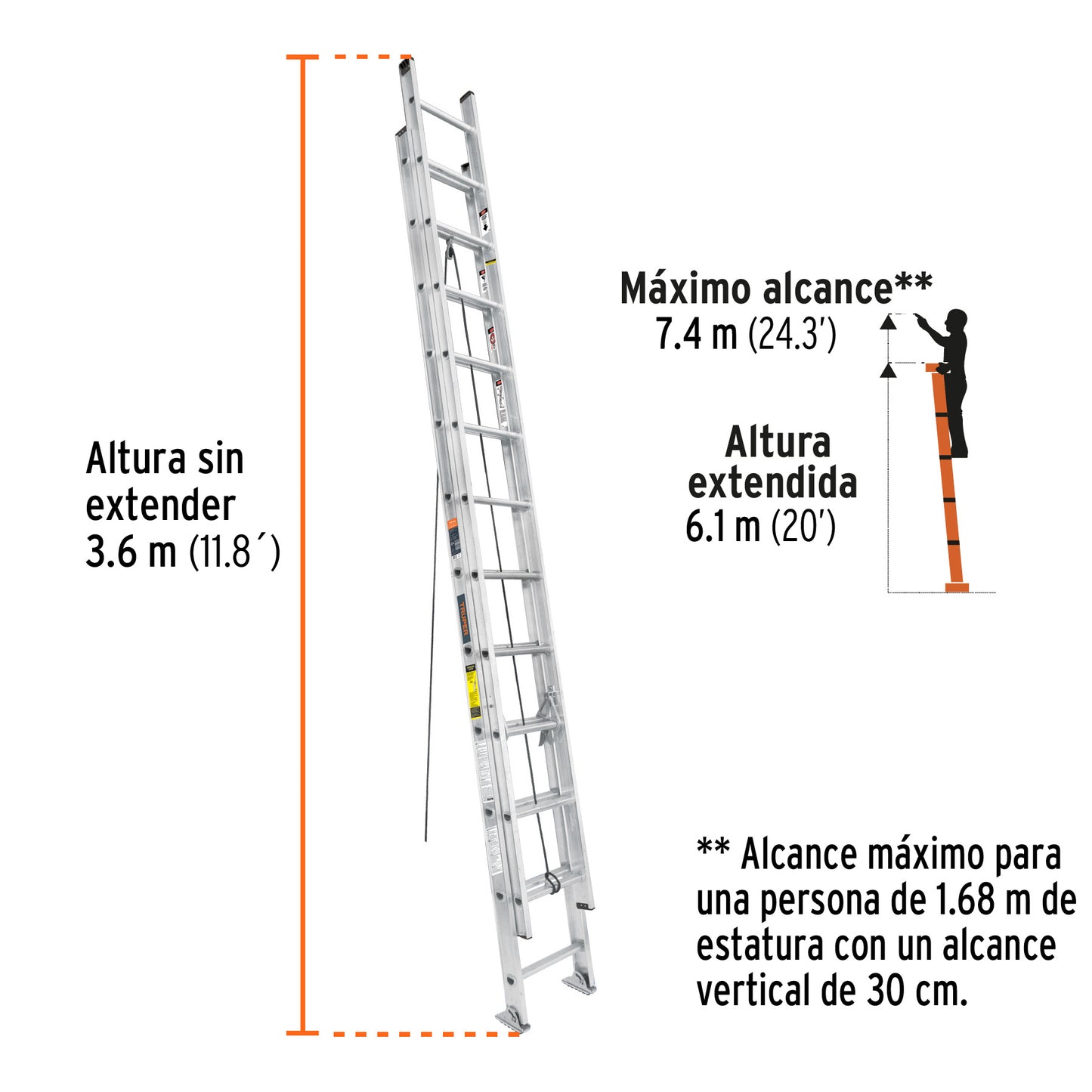 Escalera de extensión. tipo III. 24 peldaños. Truper