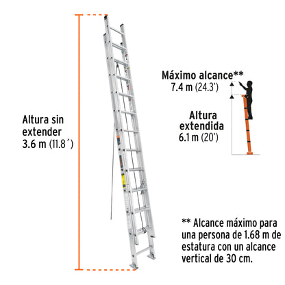 Escalera de extensión. tipo III. 24 peldaños. Truper