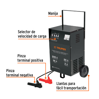 Cargador c/arrancador de 200 A para baterías de 12 V, TRUPER